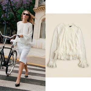 NWT J CREW Collection ruffle top in viscose chiffon in Ivory